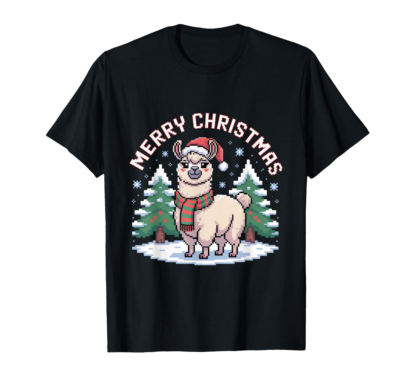 Merry Christmas Llama Pixel Art Ugly Sweater Style Holiday T-Shirt