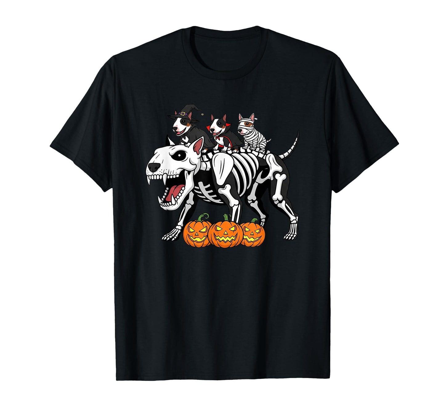 Bull Terrier Skeleton Mummy Witch Halloween Kids Mens Womens T-Shirt