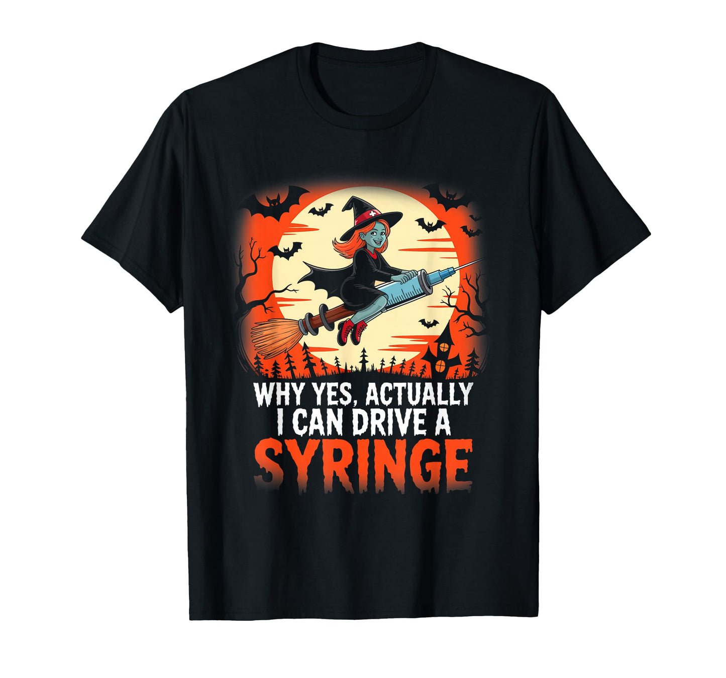 Funny Nurse Witch Halloween Syringe Costume Spooky Cute Tee T-Shirt