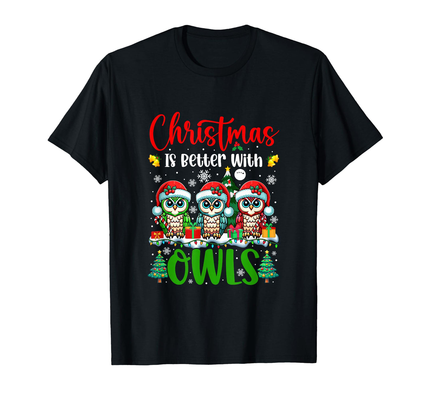 Xmas is Better Funny Joke Owls Lover Christmas Tree T-Shirt