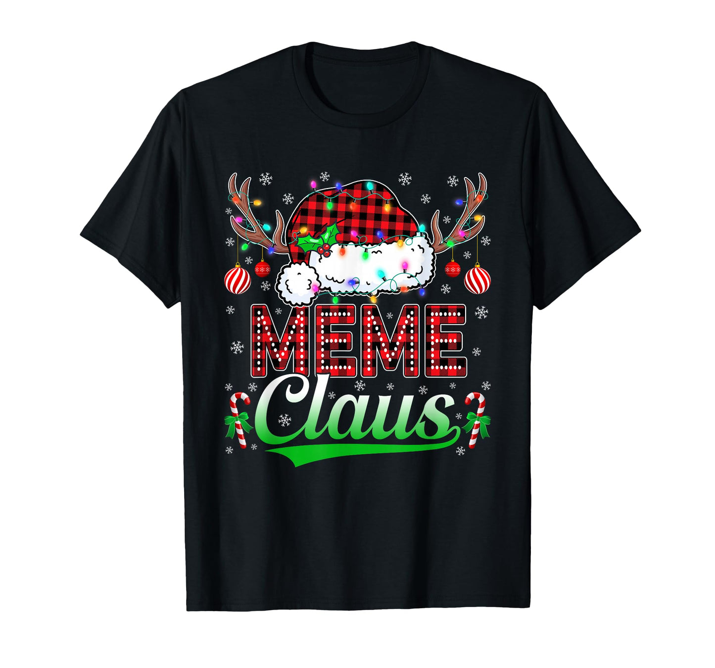Meme Claus Christmas Lights Matching Family Xmas Pajama T-Shirt