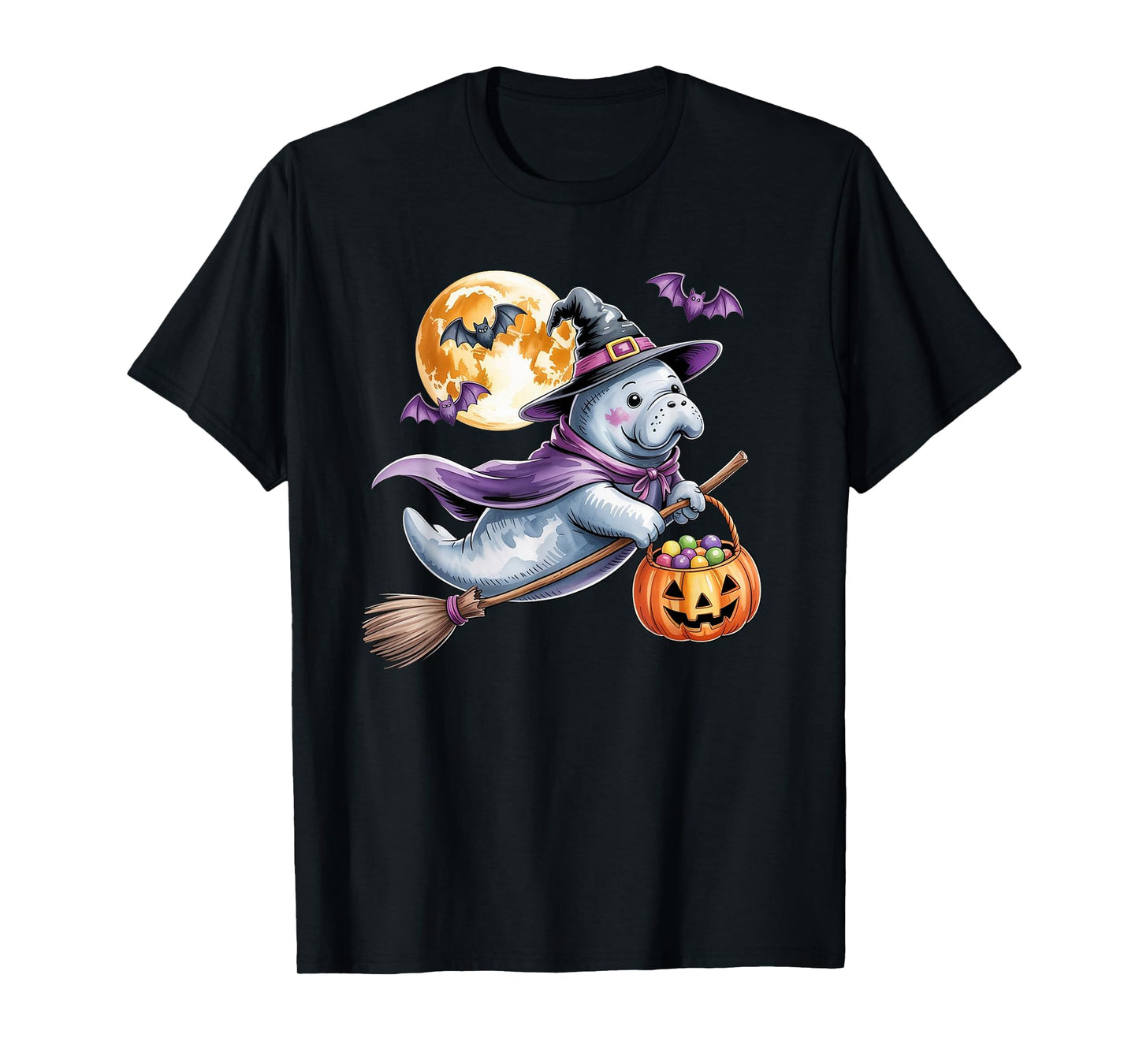 Manatee Witch Hat Pumpkin Halloween Costume T-Shirt