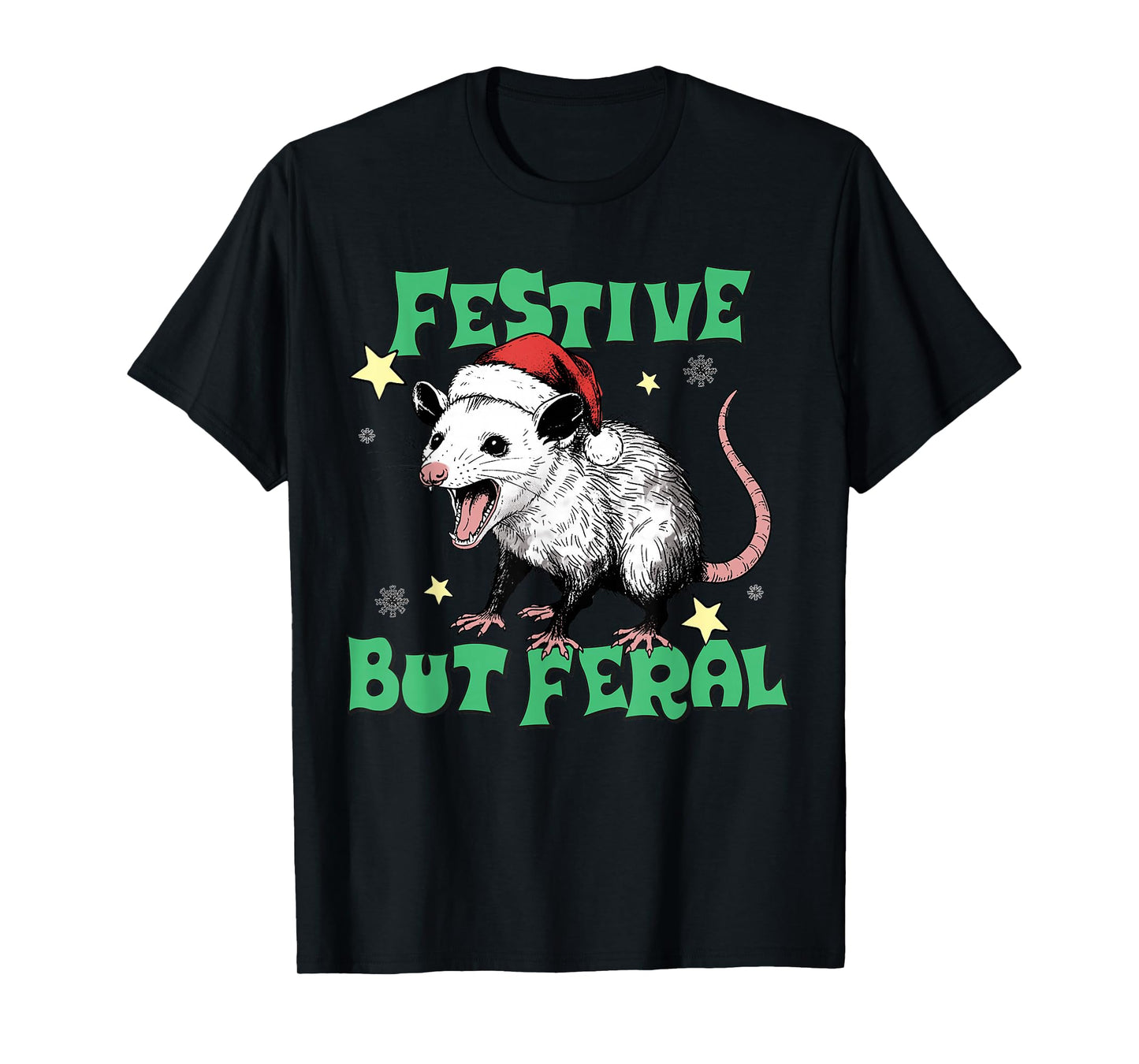 Festive But Feral Possum Design Christmas Humor T-Shirt