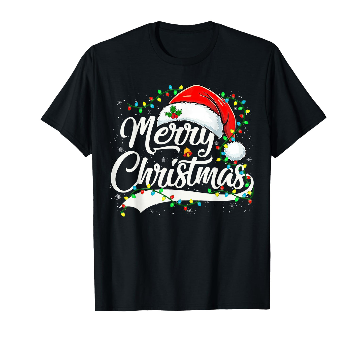 Merry Christmas Lights Red Santa Hat Xmas Family Men Women T-Shirt