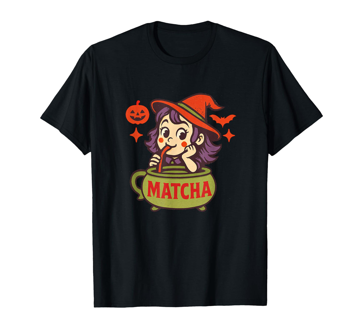 Halloween Witch Drinking Matcha from Cauldron Design T-Shirt