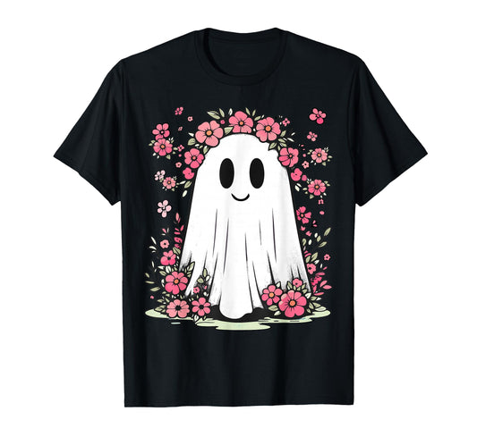 Floral Ghost Halloween Girls Cute Spooky Halloween Ghost T-Shirt