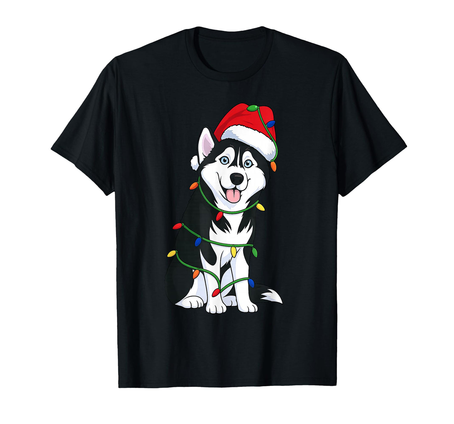 Husky Christmas Tree Lights Holiday Dog Lover T-Shirt