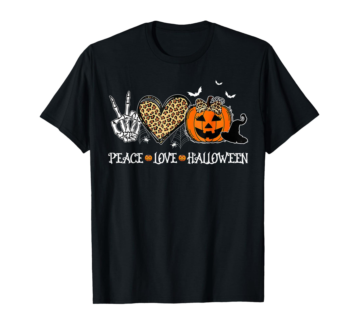 Peace Love Halloween Happy Halloween Pumpkin Leopard Heart T-Shirt