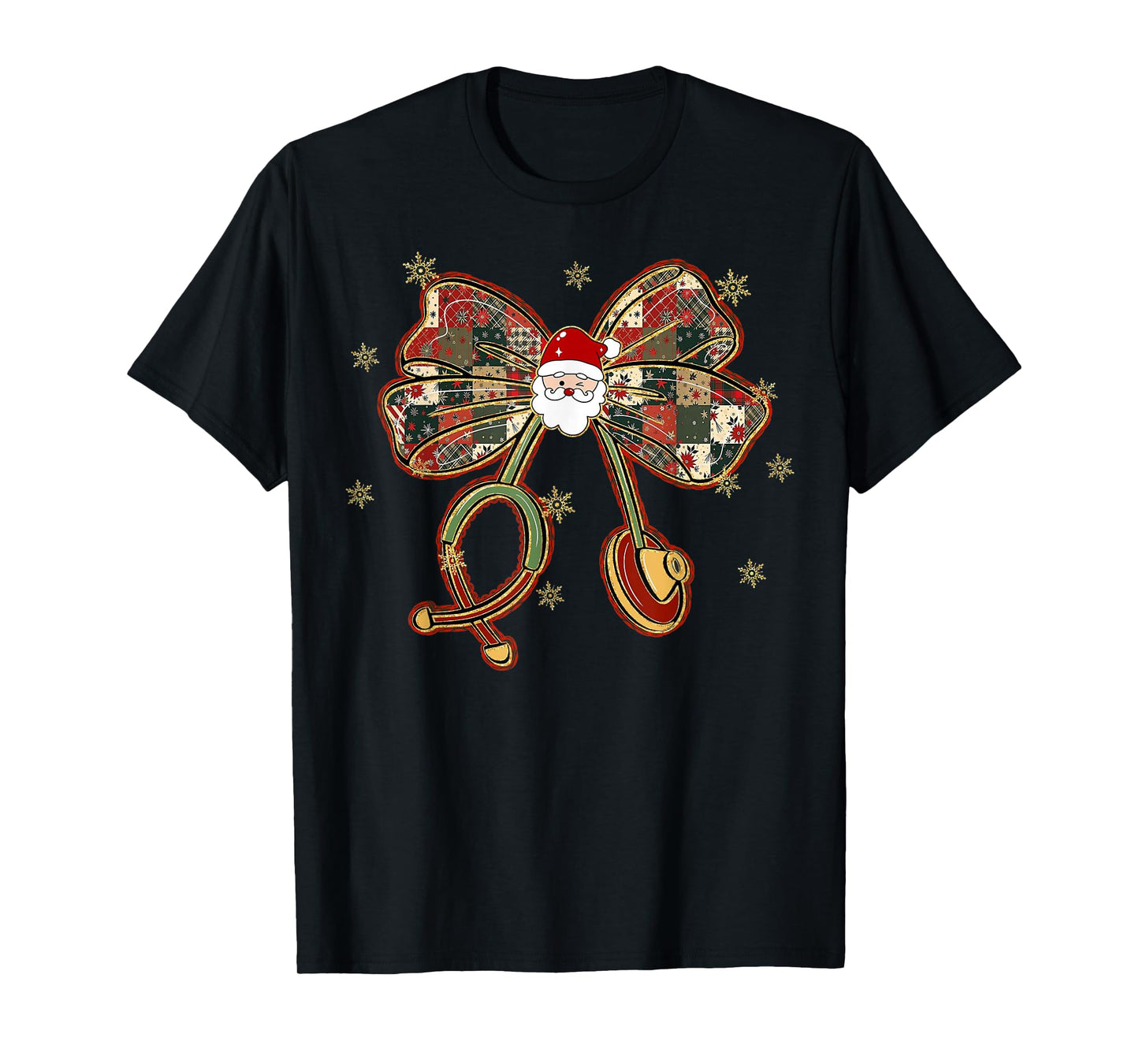 Retro Christmas Nurse Stethoscope Santa Bow Cute T-Shirt