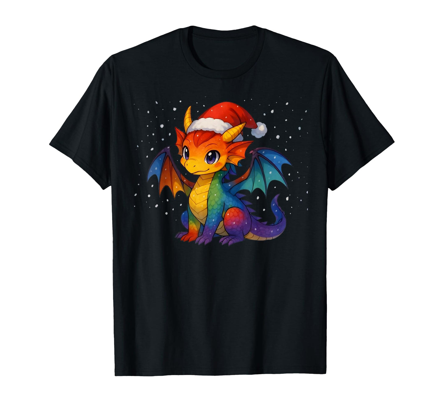 Anime Baby Dragon Christmas Santa Rainbow LGBTQ Pride Snow T-Shirt