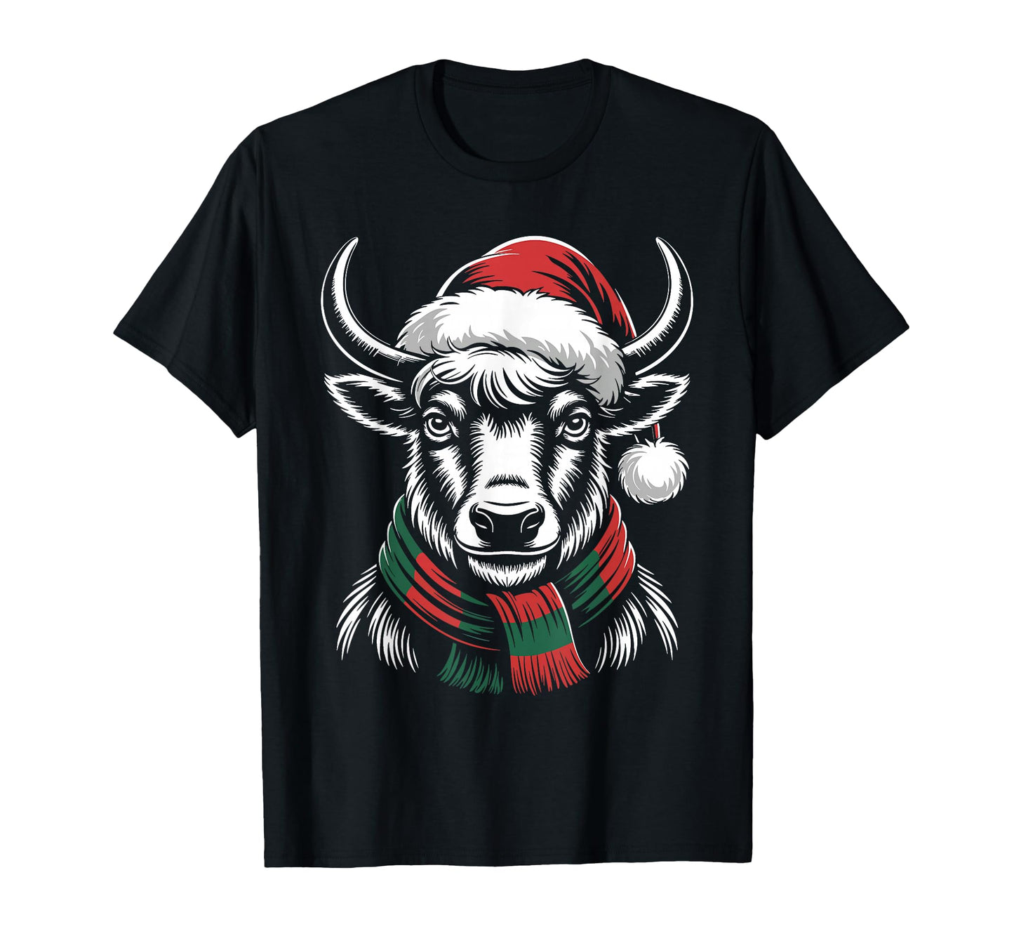 Yak Xmas Santa Hat Scarf Christmas Costume T-Shirt