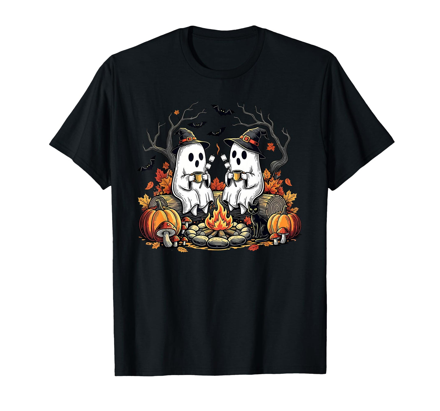 Spooky Camping Crew Ghosts Halloween Campfire Vintage Boo T-Shirt