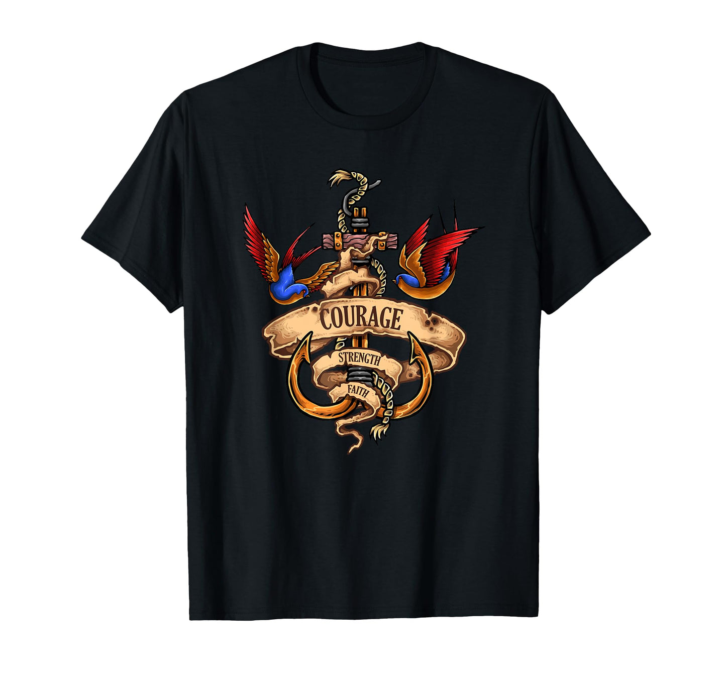 Merchant Mariner Sailor Captain Deck Hand Tattoo Swallows T-Shirt