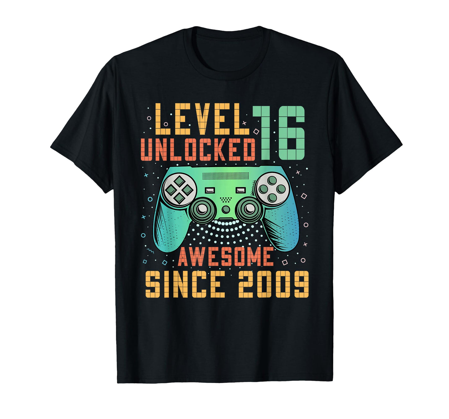 Awesome Since 2009 16 Birthday Boy Gamer Gifts Level 16 Unlocked 16th Birthday T-Shirt Black Unisex Kids Boys Gaming Retro Controller Design Classic Fit Short Sleeve T-Shirt