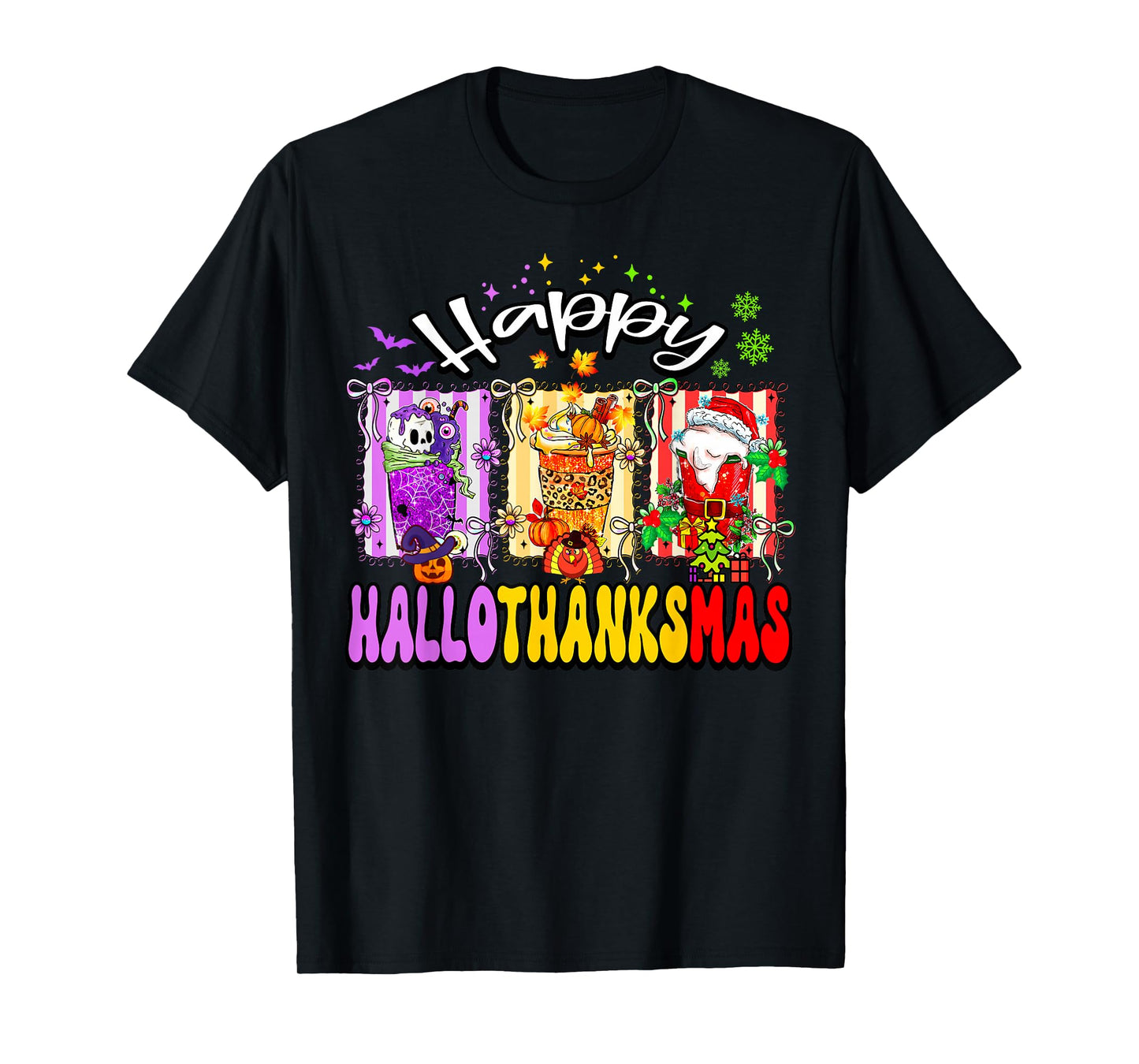 Hallothanksmas Coffee Latte Halloween Thanksgiving Christmas T-Shirt