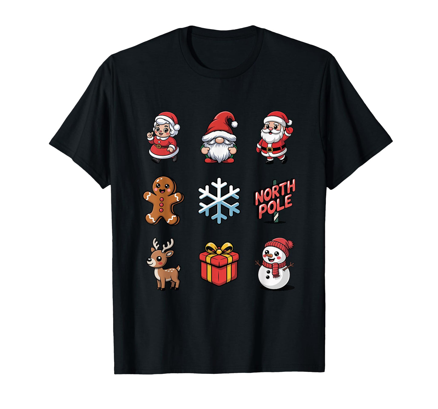 Cute Santa Claus Reindeer Gnome Christmas Characters T-Shirt