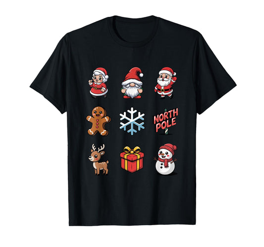 Cute Santa Claus Reindeer Gnome Christmas Characters T-Shirt