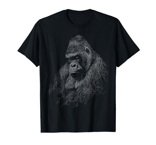 gorilla face scribble art head for lover Silverback animals T-Shirt
