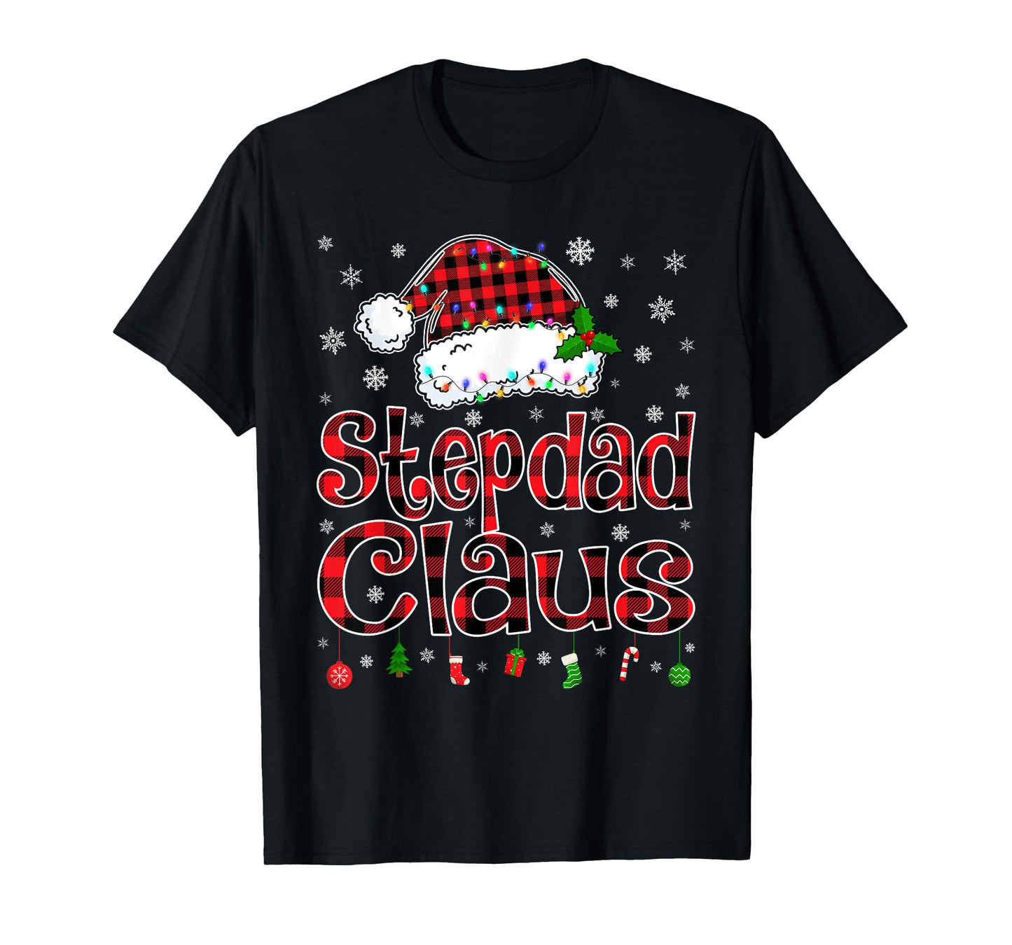 Stepdad Claus Christmas Lights Xmas Pajama Matching Family T-Shirt