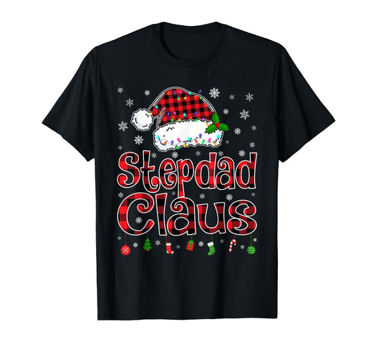 Stepdad Claus Christmas Lights Xmas Pajama Matching Family T-Shirt
