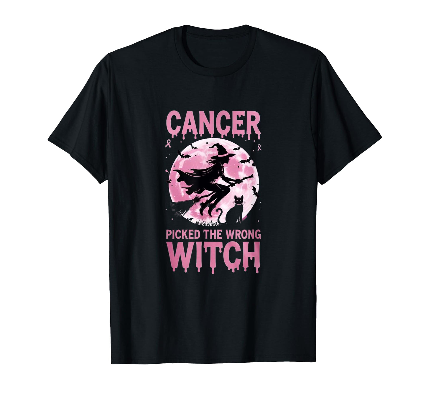 Cancer Picked The Wrong Witch - Pink October Halloween T-Shirt