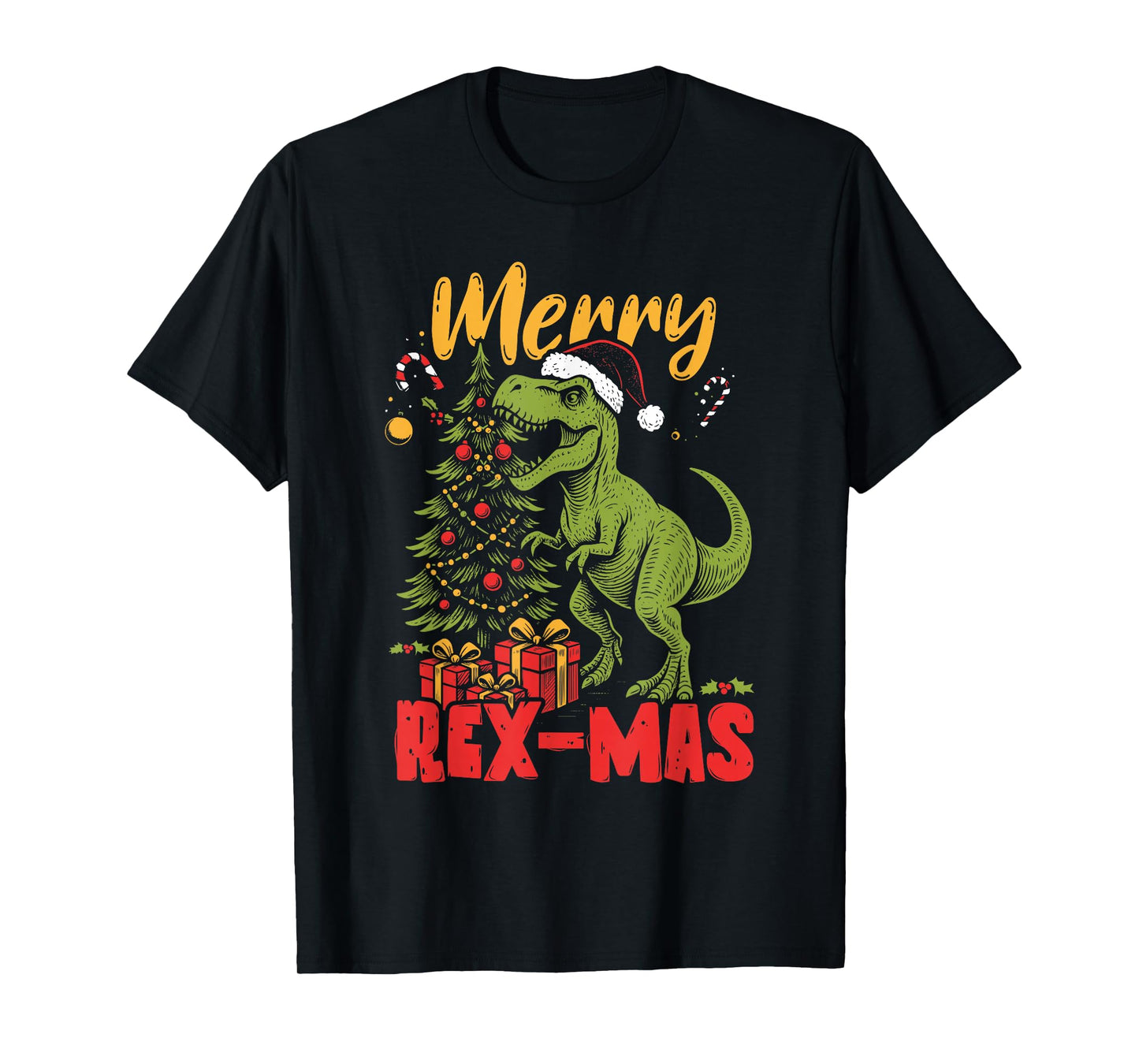 Merry Rex-Mas Santa Dinosaur Retro Christmas Dino T-Shirt