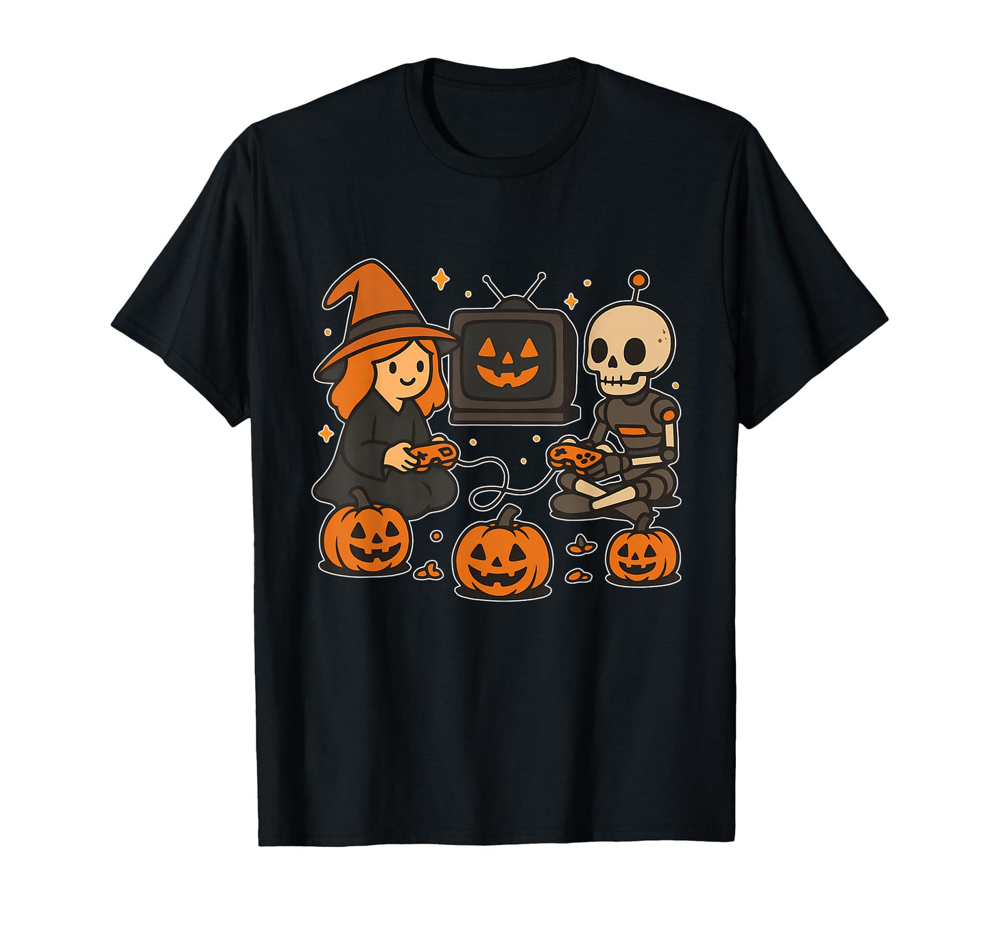 Witch and Robot Skeleton Gaming T-Shirt