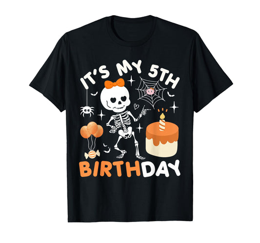 Its My 5th Birthday Funny Halloween Skeleton Birthday 5 Girl T-Shirt