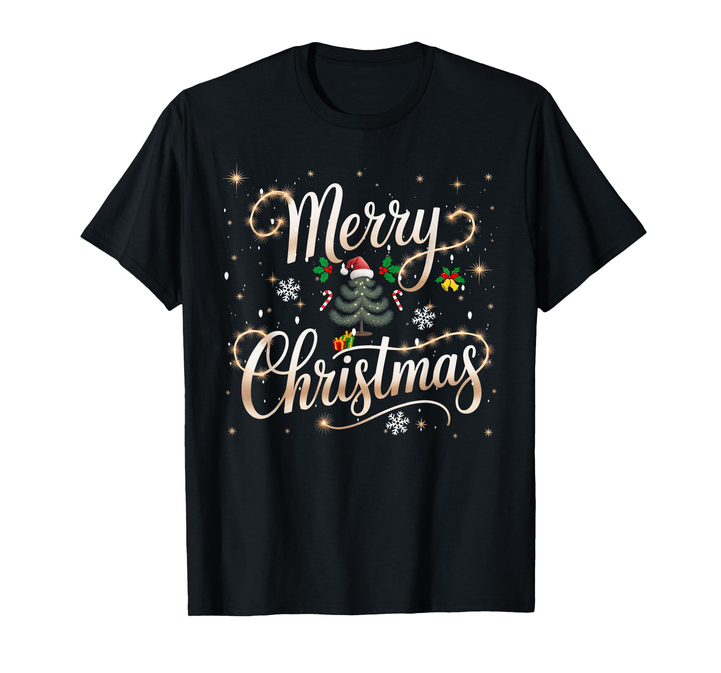 Merry Christmas Lights Red Santa Hat Xmas Men Women Kid T-Shirt