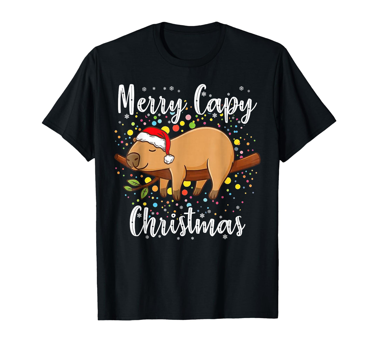 Merry Capy Christmas Tee Xmas Santa Hat Pajama Cute Capybara T-Shirt