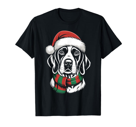 English Pointer Dog Xmas Santa Hat Scarf Christmas Costume T-Shirt