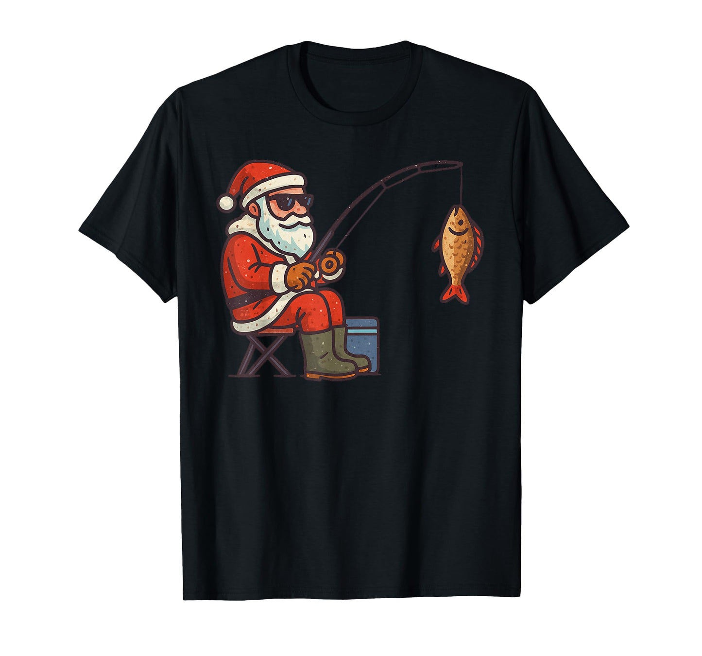 Santa Fishing Christmas Vintage Fish Funny Xmas T-Shirt