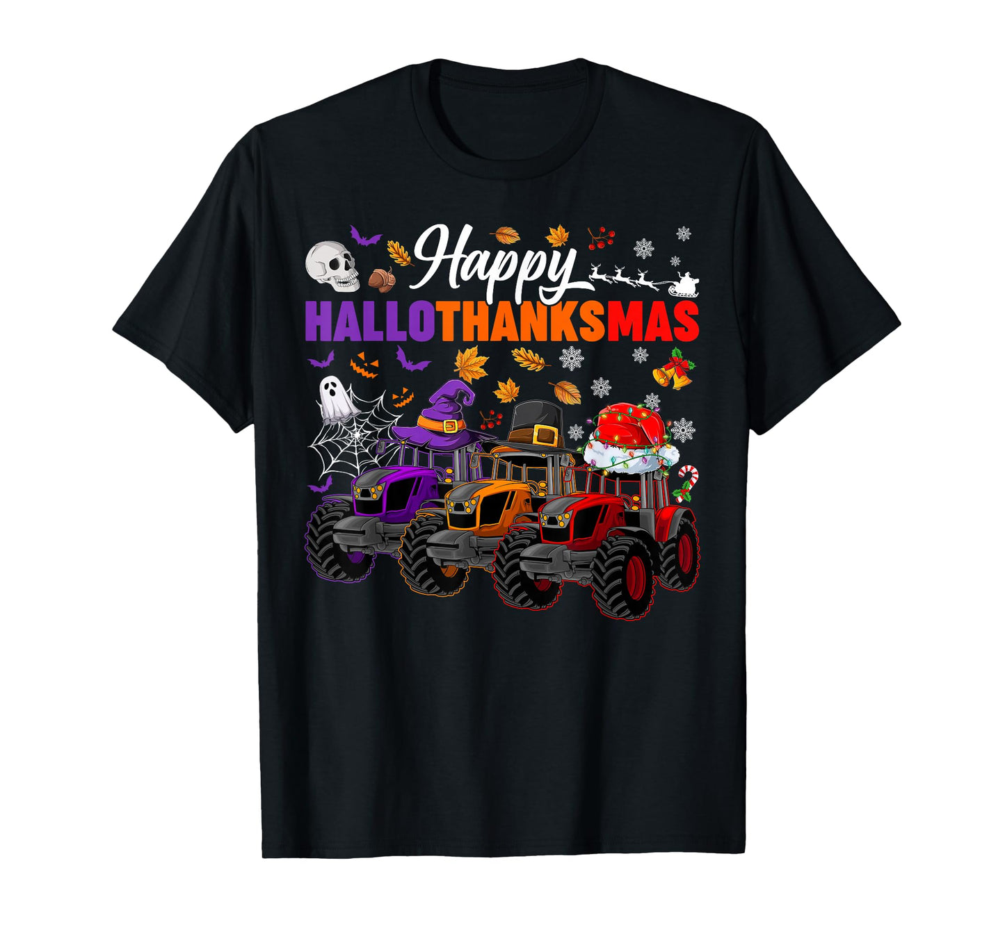 Happy Hallothanksmas Tractor Halloween Thanksgiving T-Shirt