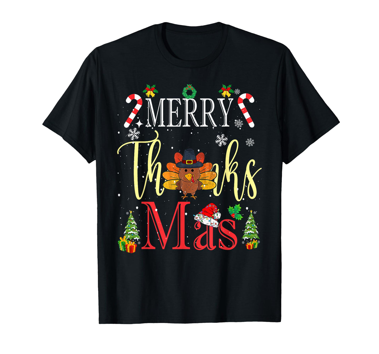 Merry Thanksmas Happy Thanksgiving Santa Turkey T-Shirt