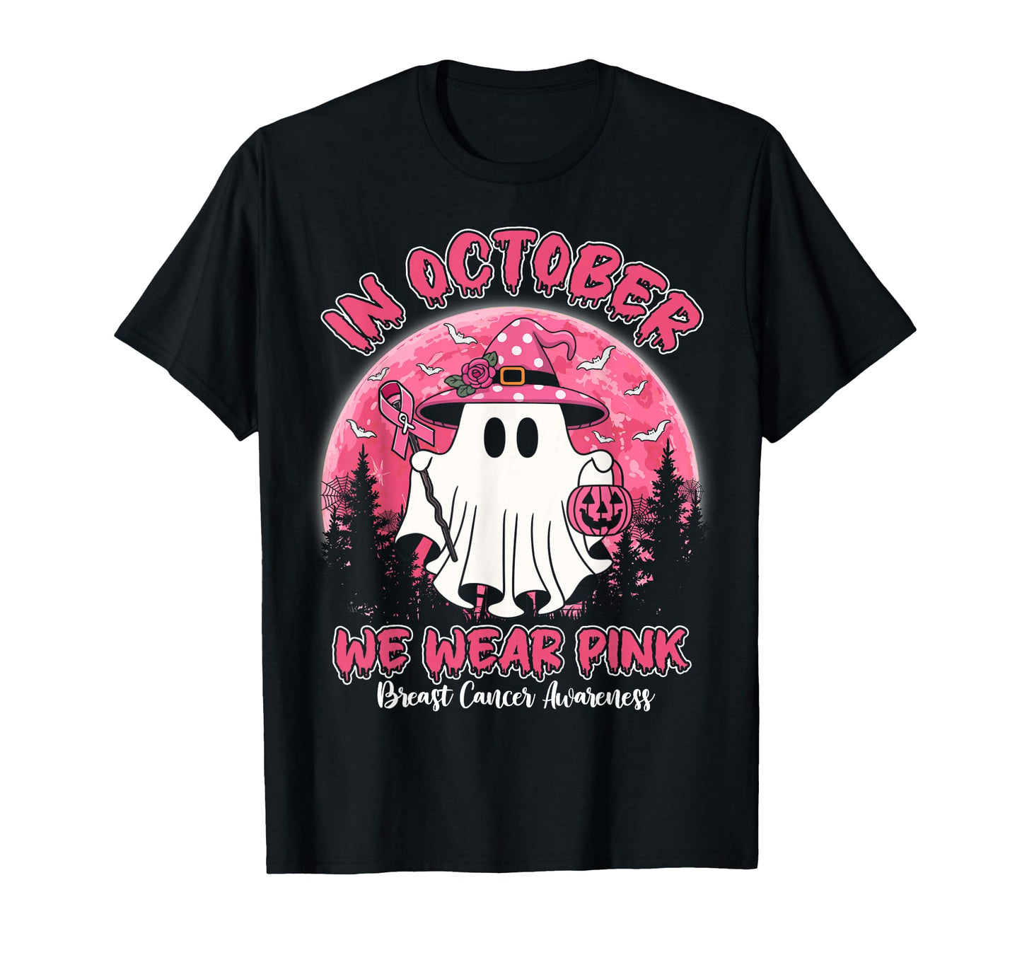 in October We Wear Pink Shirt Ghost Breast Cancer Awareness T-Shirt