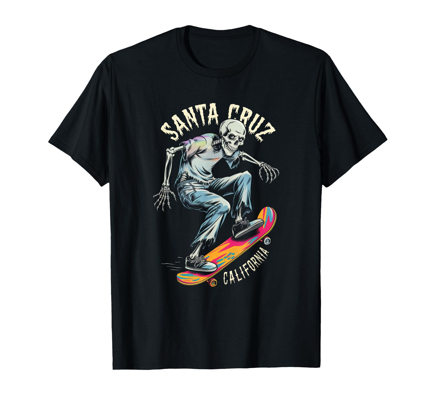 Vintage Santa Cruz California Skeleton Skateboarder Skater T-Shirt