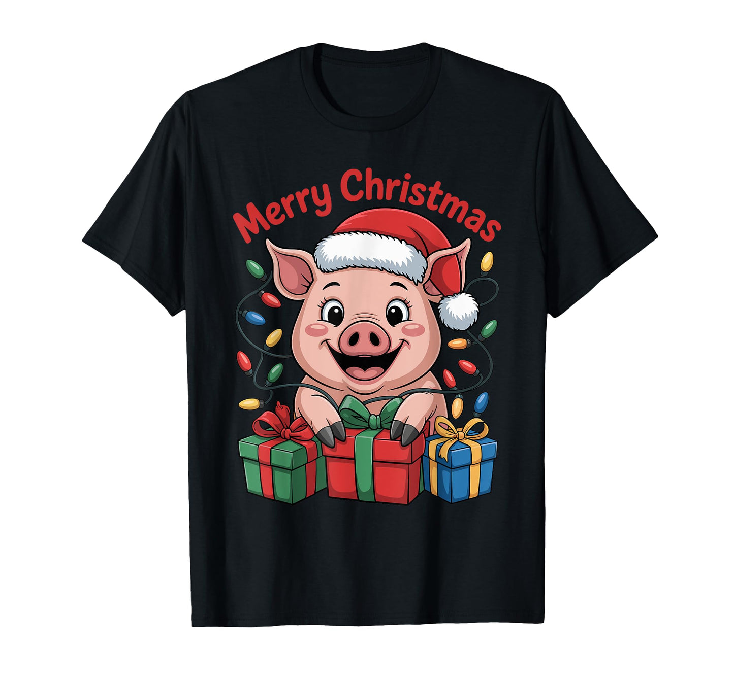 Funny Pig Santa Hat Animals Lovers Ugly Christmas Pajamas T-Shirt