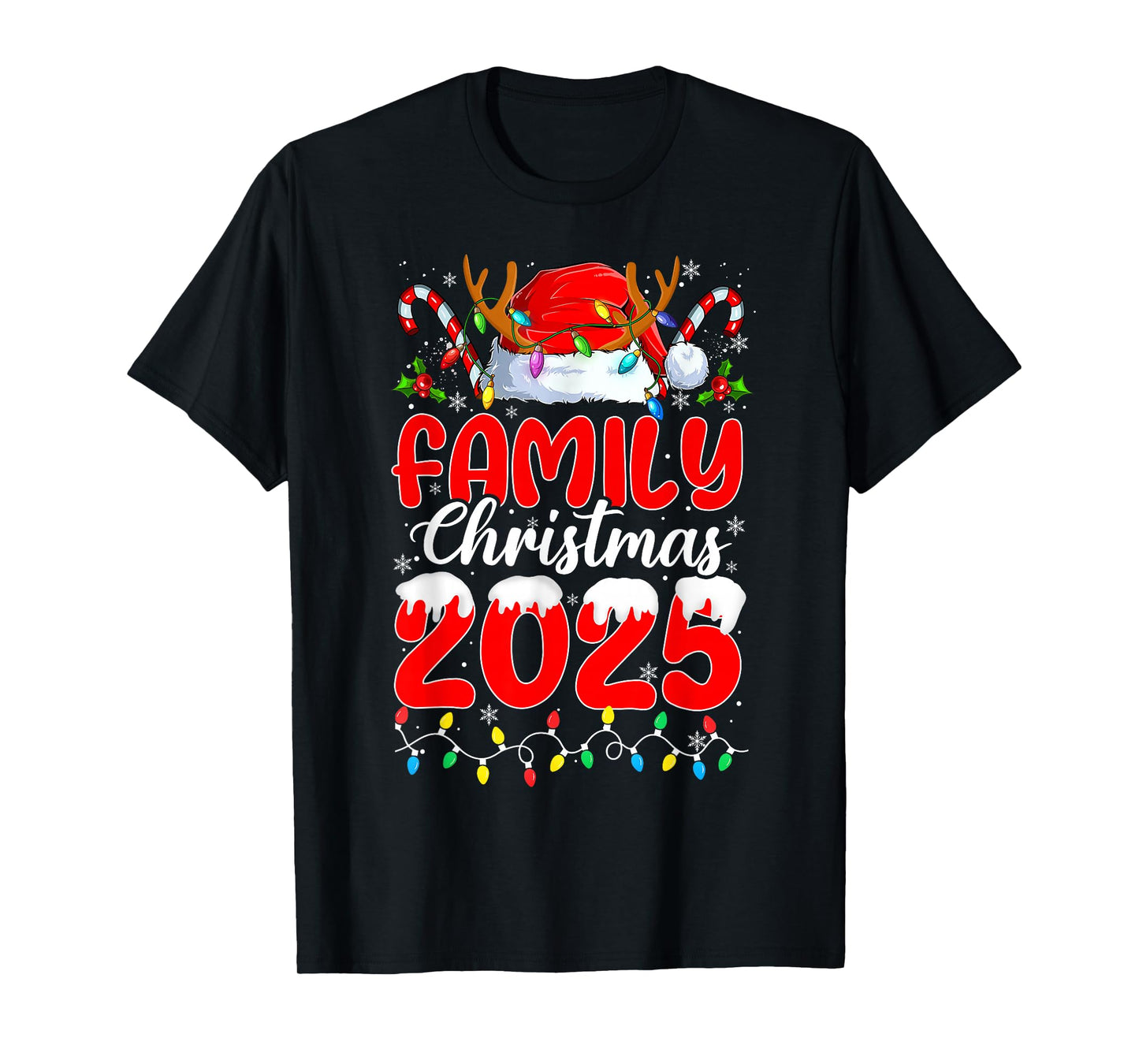 Family Christmas 2025 Xmas Lights Santa Candy Cane Holiday T-Shirt