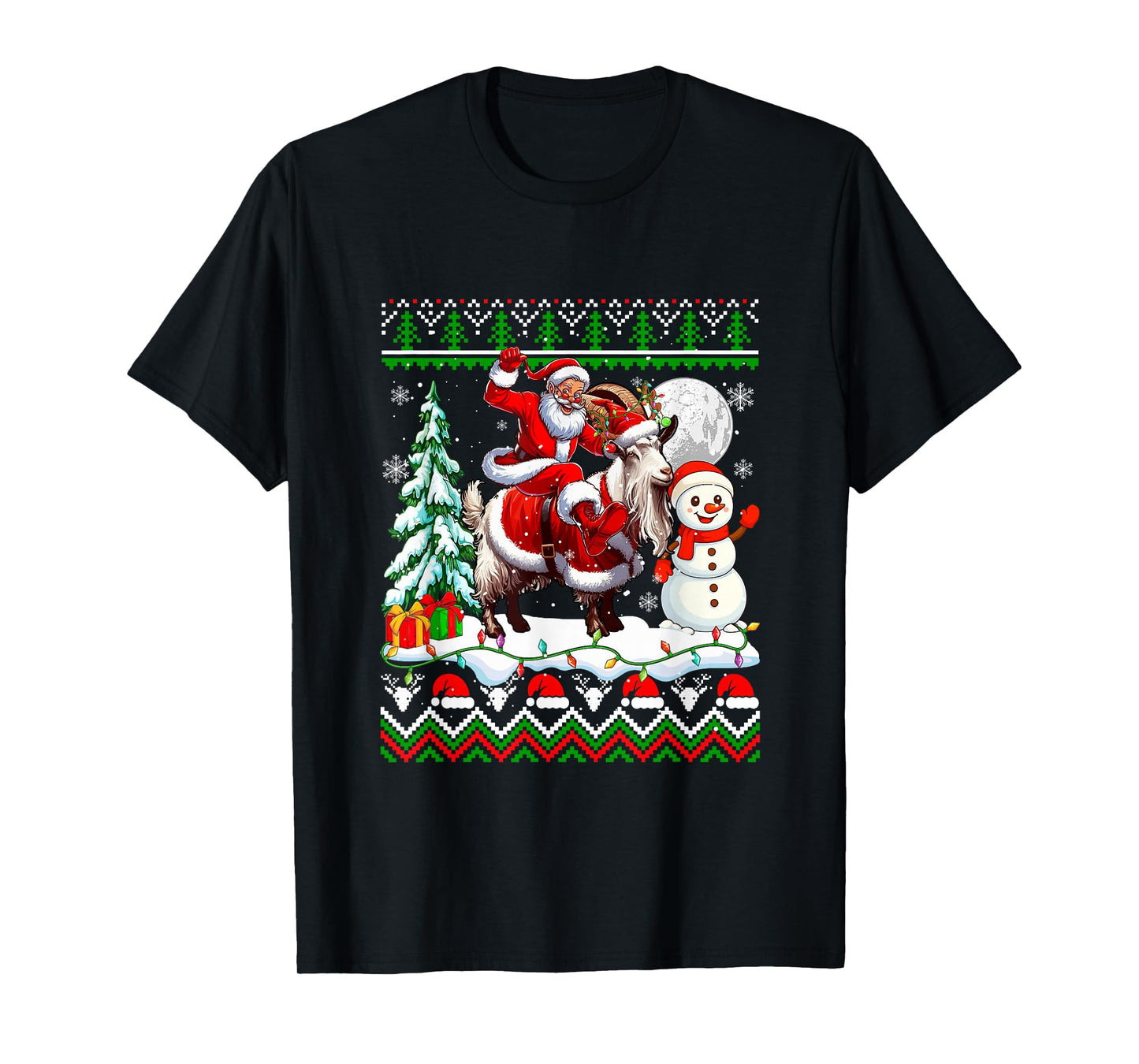 Santa Riding Goat Reindeer Christmas Sweater Farmer Snowman T-Shirt