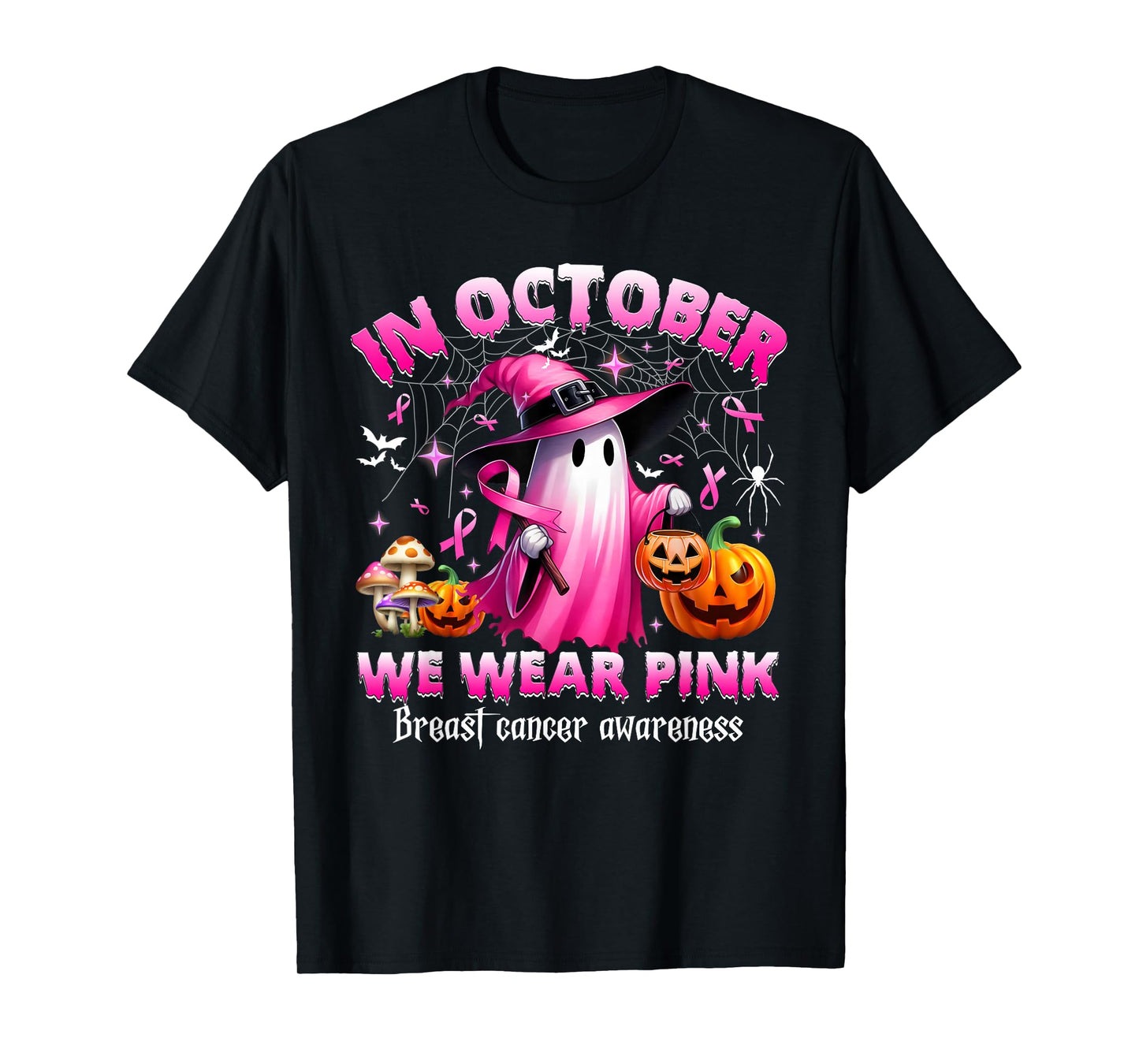 Breast Cancer Shirt for Women in October We Wear Pink Ghost T-Shirt