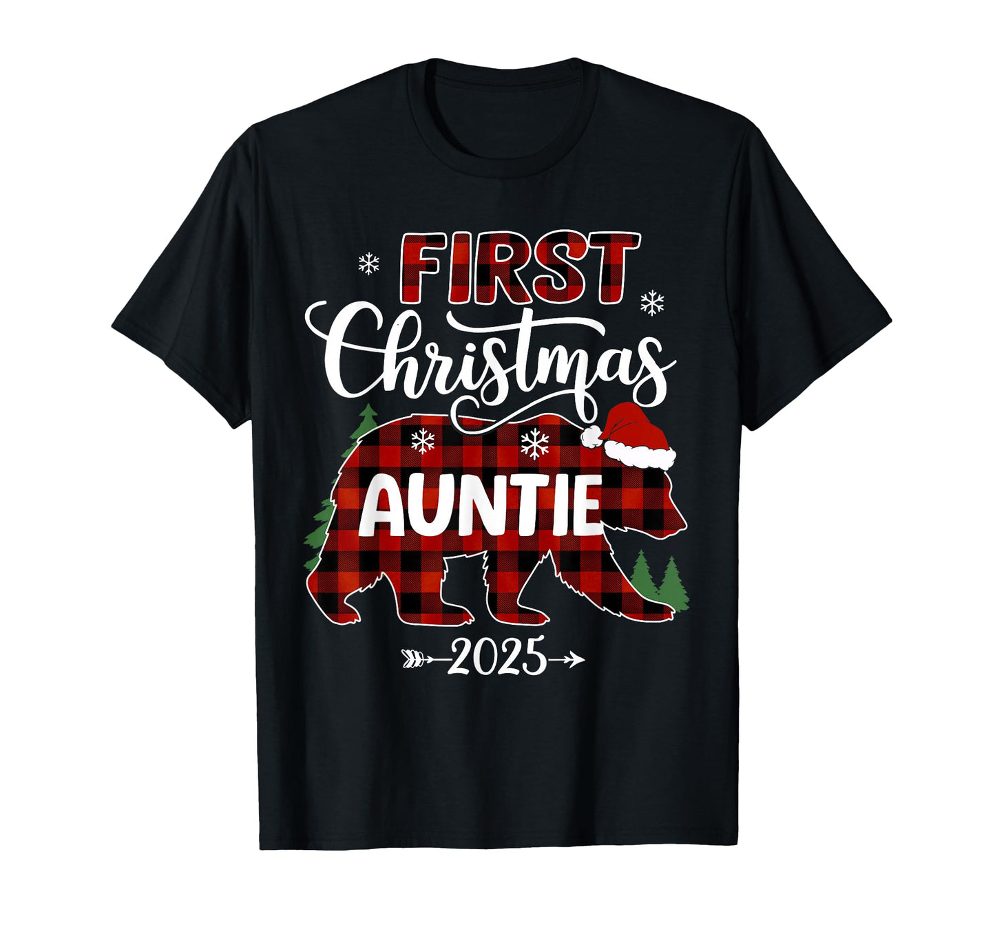 Pregnancy First Christmas Auntie Red Plaid Bear Santa 2025 T-Shirt