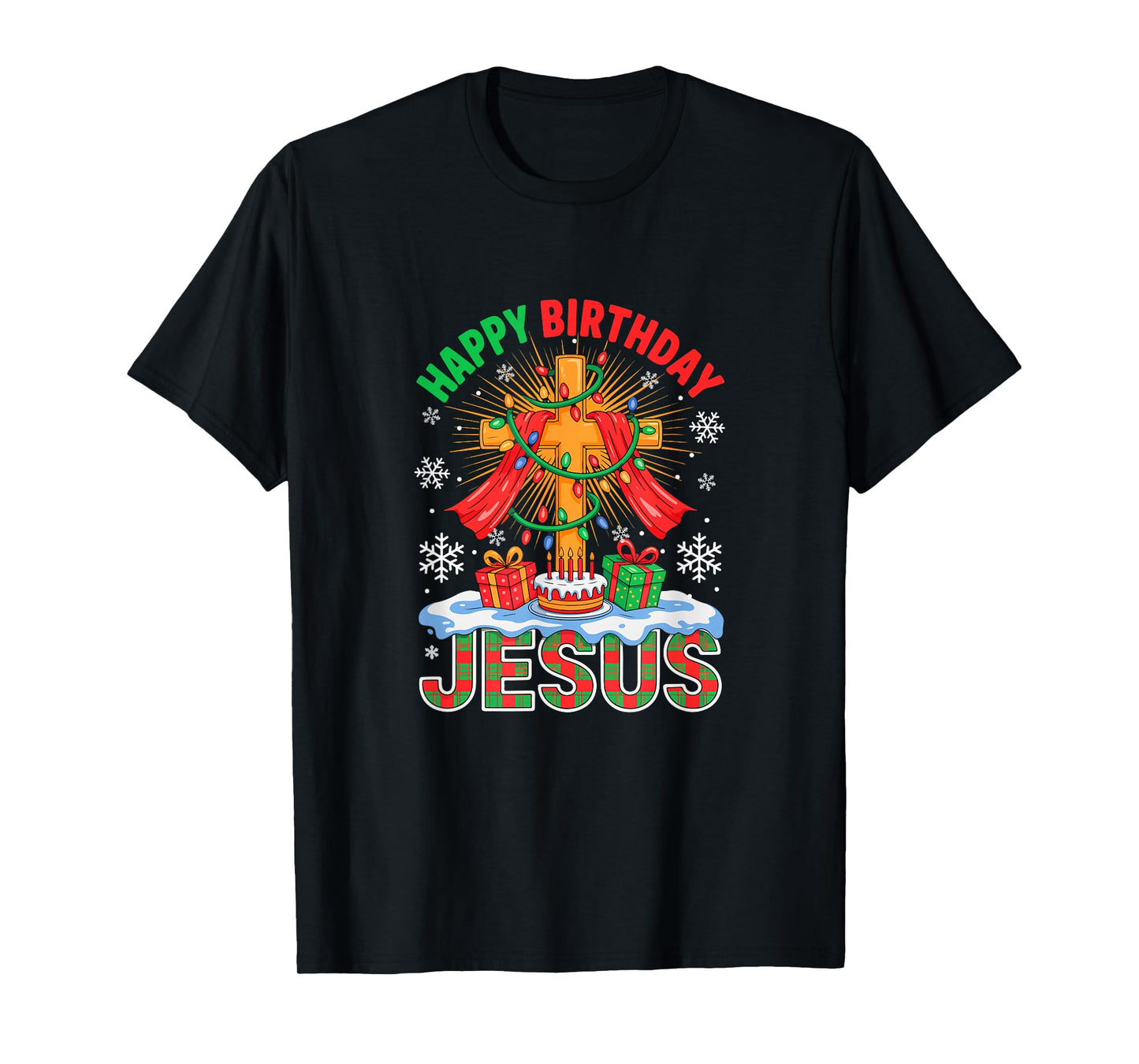 Birthday Jesus Costume Christmas Lights Christian Cross T-Shirt