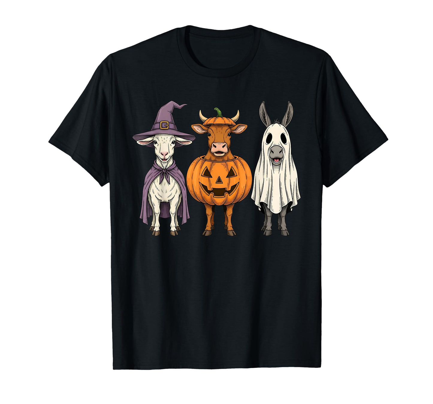 Spooky Ghost Highland Cow Donkey Goat Pumpkin Halloween T-Shirt