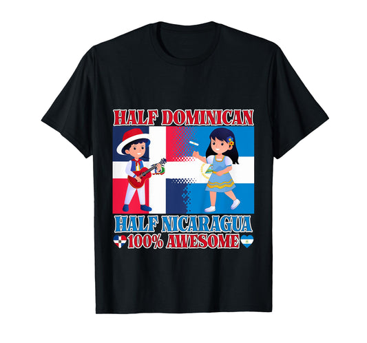 Half Nicaraguan Half Dominican Republic Flag Toddler Girls T-Shirt