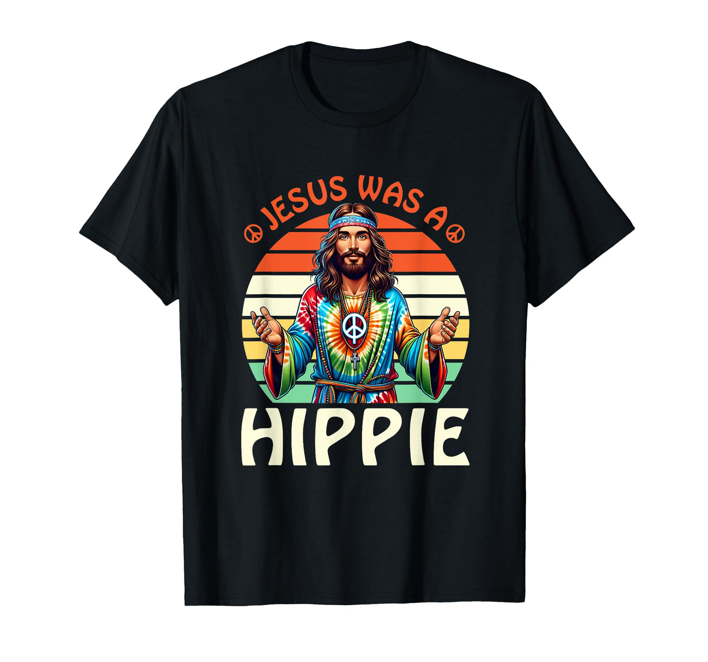 Groovy There Was Jesus Cross Christian Religious Hippie T-Shirt