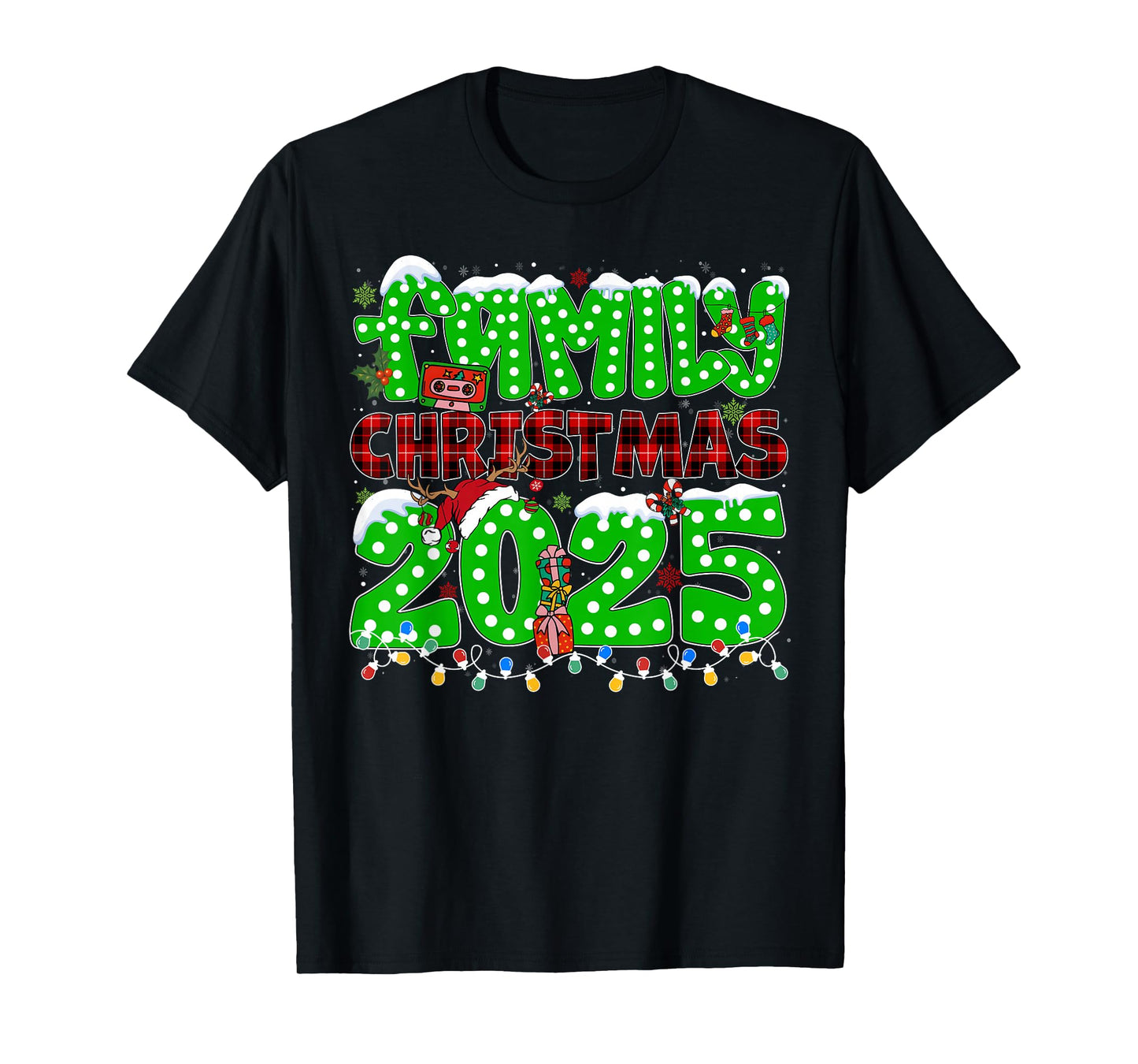 Family Holiday Christmas 2025 Xmas Lights Santa Pajamas T-Shirt