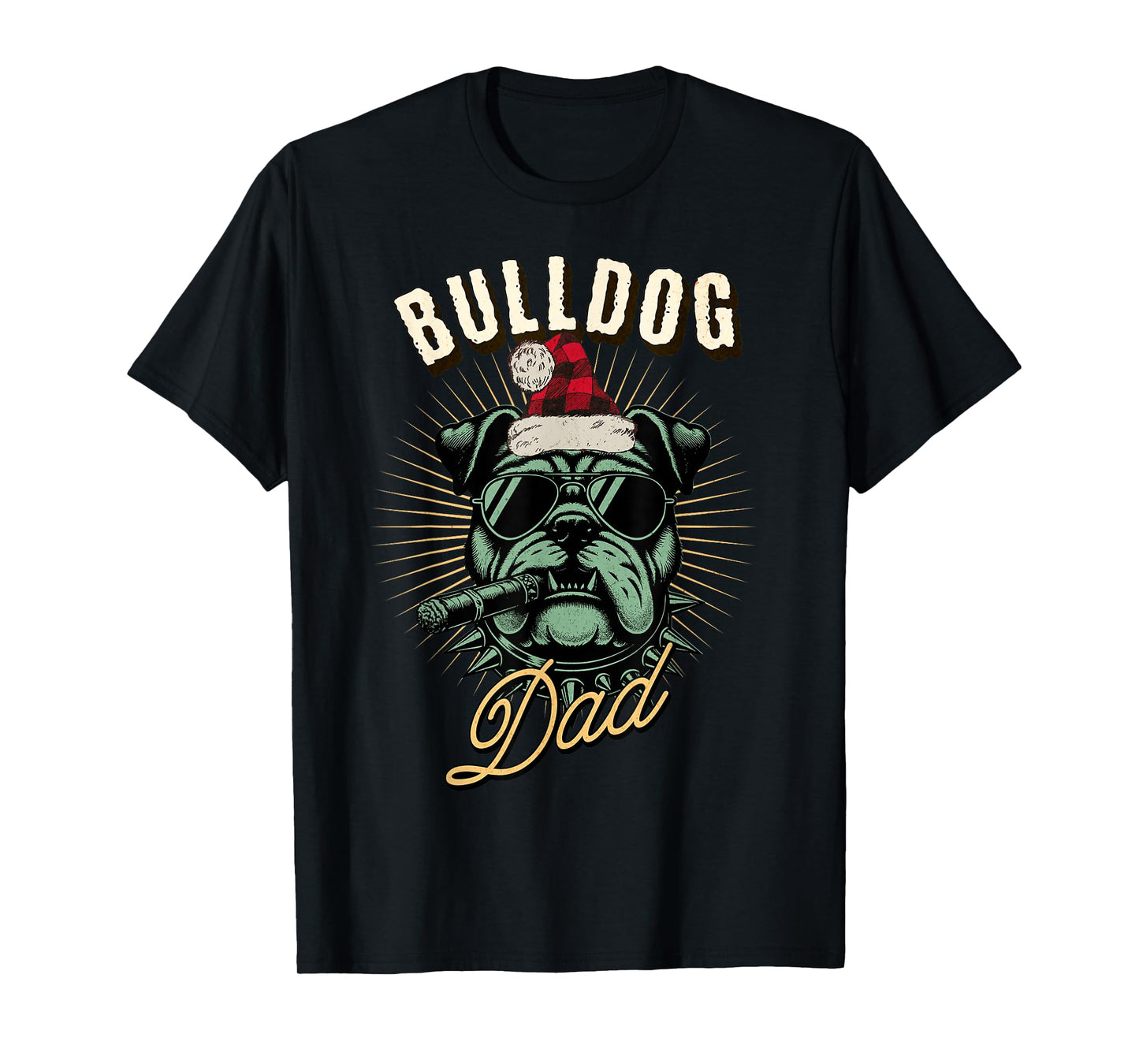 Bulldog Dad Christmas Funny Dog Wearing Santa Hat Pet Owner T-Shirt