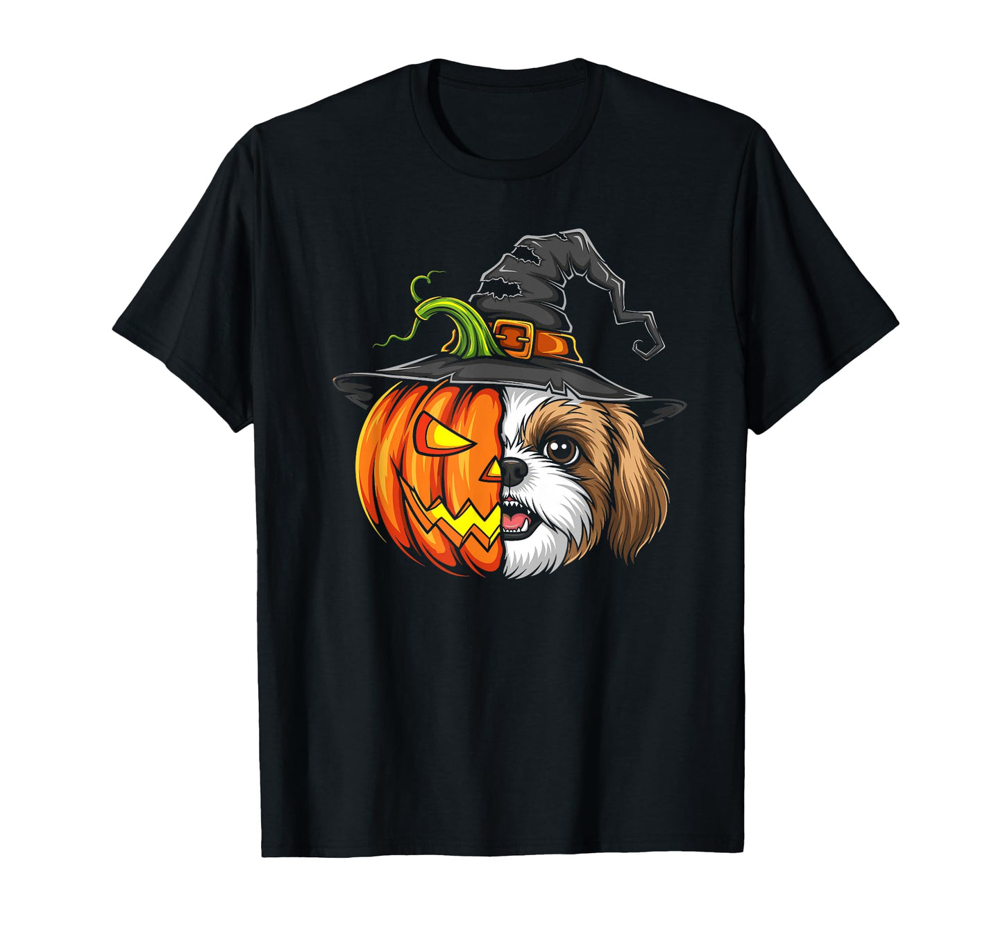 Shih Tzu Pumpkin Jack O Lantern Halloween Kids Mens Womens T-Shirt