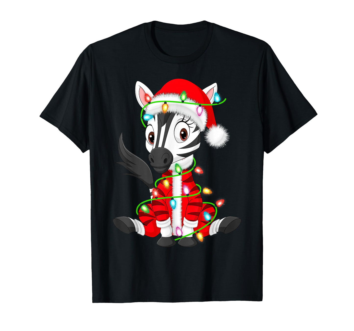 Zebra Christmas Lights Santa Costume Cute Animal Xmas T-Shirt