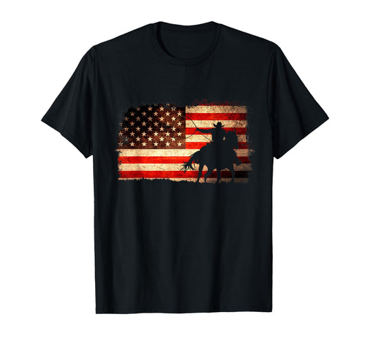 Rodeo Cowboy Western Country Horse USA flag 4th of July T-Shirt
